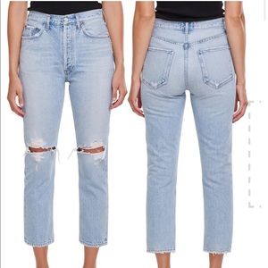 AGOLDE Riley Ripped Crop Nonstretch Straight Leg Jeans